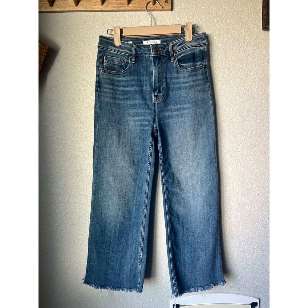 Vigoss‎ Dylan Wide Leg Jeans Womens Medium Wash Raw Hem High Rise Denim